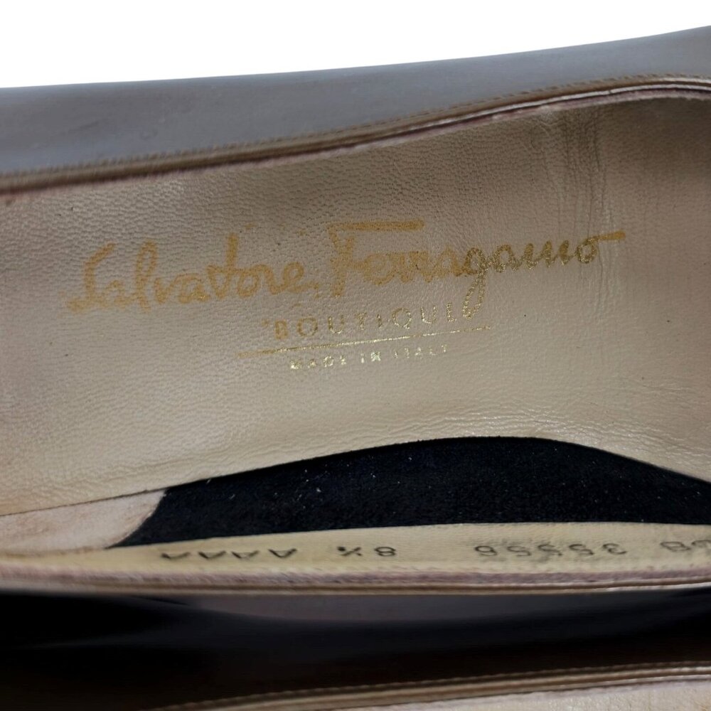 Vintage Salvatore Ferragamo Bronze Vara Bow Pumps Womens 8.5 Dress Shoes Italy - Picture 13 of 13